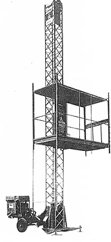 A hoist crane, including tower, carriage, and control base.