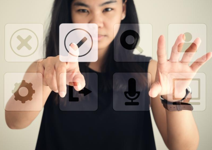 woman using touchscreen in futuristic way for inspections